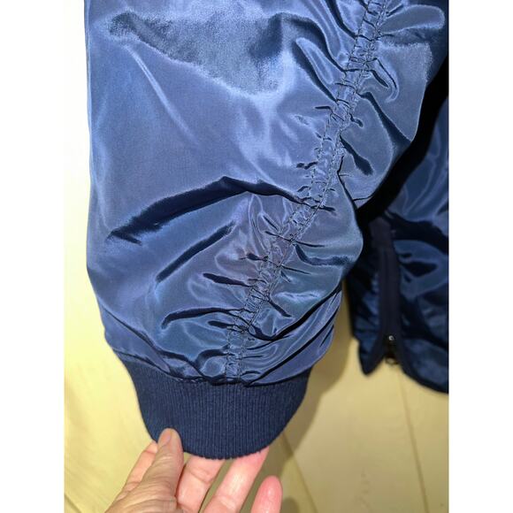 2X Logo Puffer Coat Quilted Jacket Lori Goldstein Navy Blue Midi Zip Front Lined - Picture 9 of 16